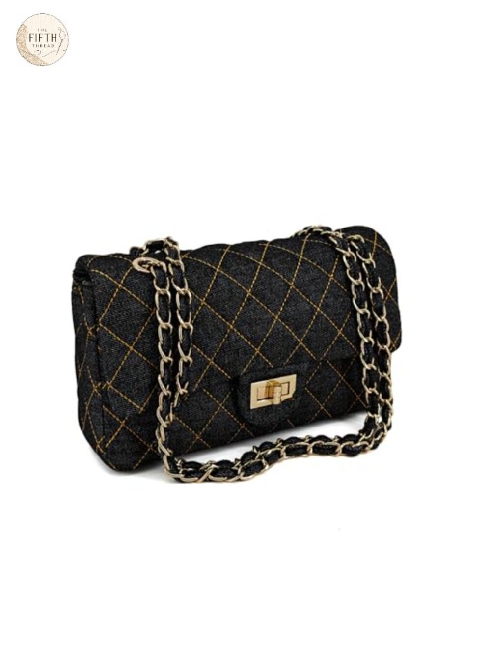 Vintage Quilted Denim Shoulder Bag with Chain Strap Crossbody Purse